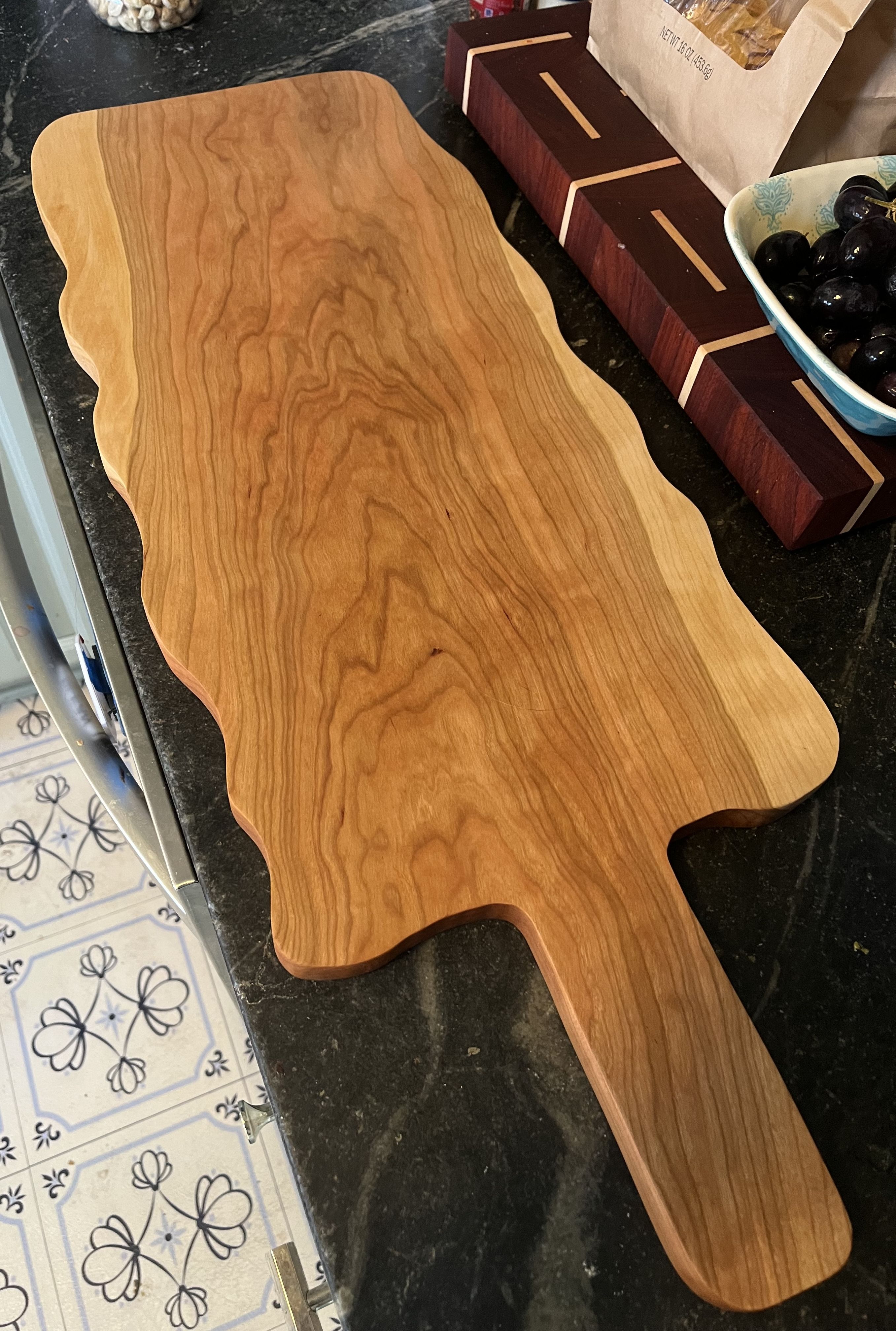 Charcuterie board on a kitchen counter